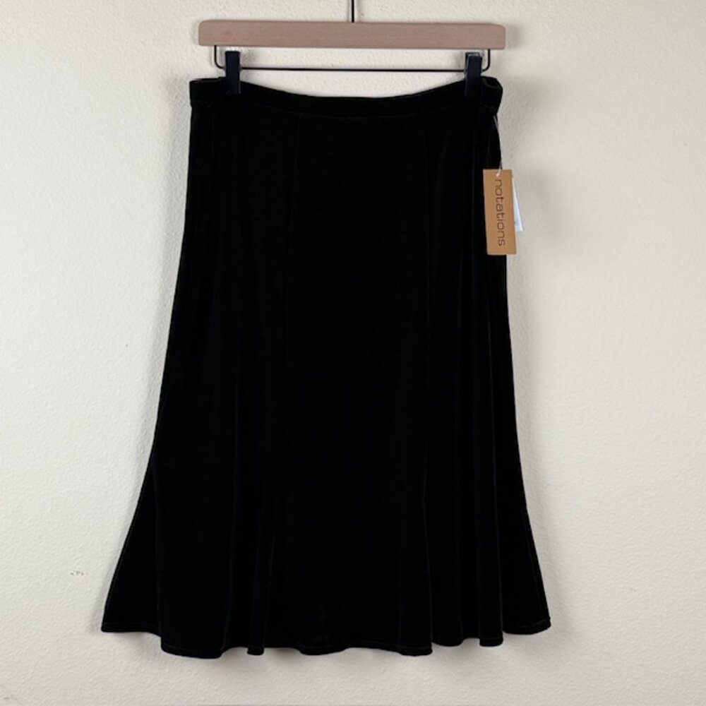 VTG 90s Midi Velour Skirt Womens XL Black A Line Flare Old Stock w tag